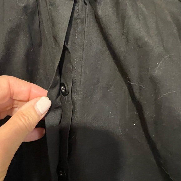 Black Short sleeved blouse with covered buttons and puff sleeves. - Picture 3 of 4